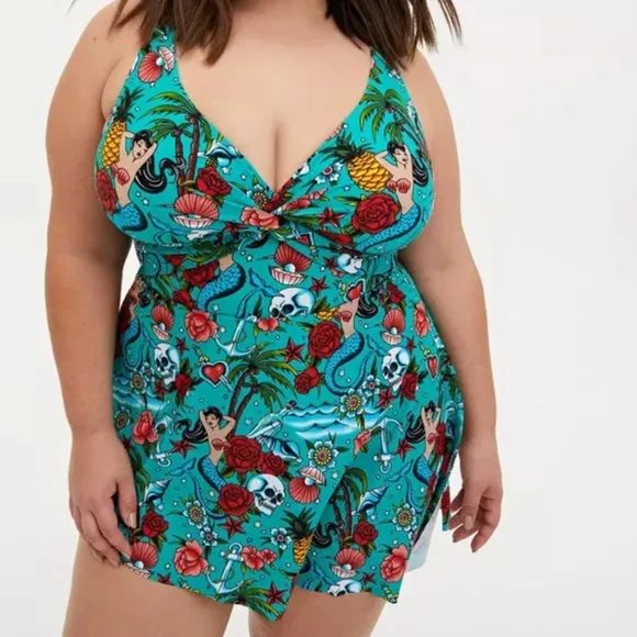 Torrid Retro Tattoo Asymetrical Swimsuit - Picture 3 of 9